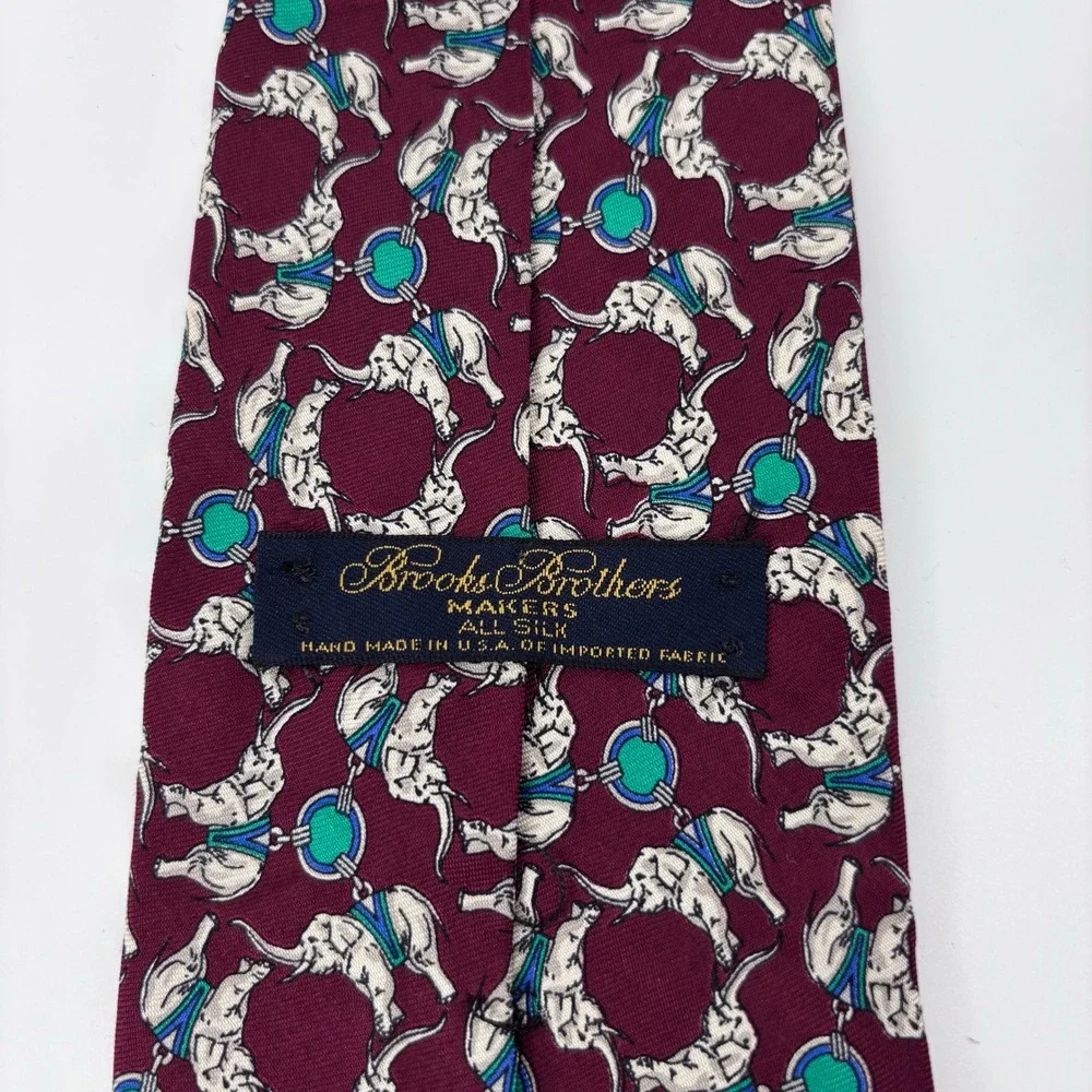 Brooks Brothers Makers Elephant Bit Print Silk Tie Mens OS Burgundy Red Preppy